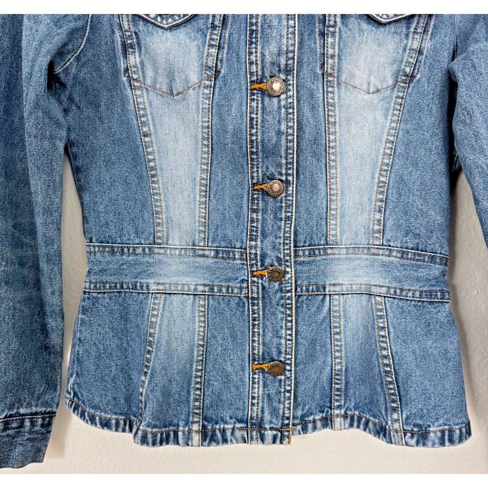 Periscope‎ Jean Jacket Women Size Small Blue Denim Fitted Waist - Picture 3 of 16